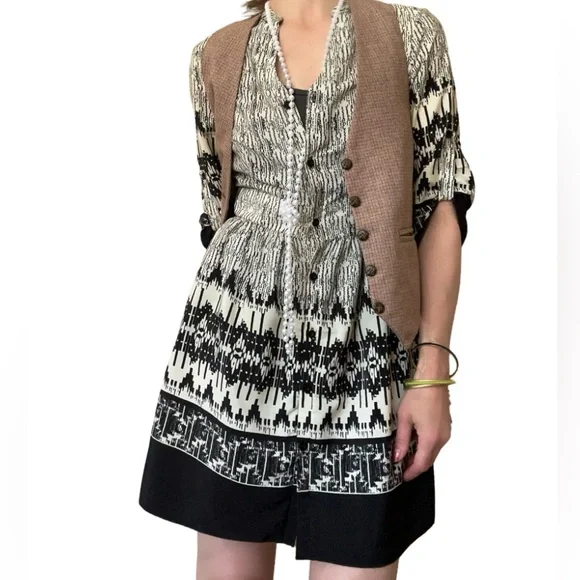 Charming Charlie Black Cream Button Down Midi Dress Size Small Wednesday Addams - Picture 4 of 16